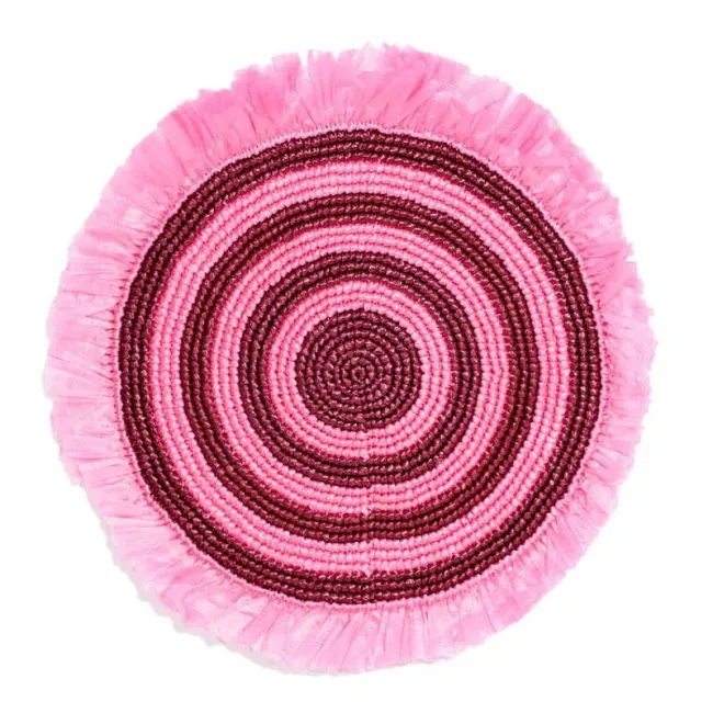 Woven Fringe Pink/Maroon 16" Round Placemat