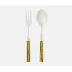 Lulu Polished Silver/Olive Green Bamboo 2-Piece Serving Set Serving Spoon Serving Fork Stainless