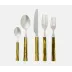 Lulu Polished Silver/Olive Green Bamboo5-Piece Set: Knife Dinner Fork Salad Fork Soup Spoon T