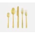 Zora Polished Gold, Flatware Collection 5-Piece Set: Knife, Dinner Fork, Salad Fork, Soup Spoon, Tea Spoon