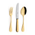 Dona Maria Gold Polished 115 pc Set Special Order (12x: Dinner Knives, Dinner Forks, Table Spoons, Coffee/Tea Spoons, Dessert Knives, Dessert Forks, Dessert Spoons, Fish Knives, Fish Forks; 1x: Soup Ladle, Serving Spoon, Serving Fork, Sauce Ladle, Pie Server, Salad Set)