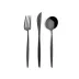 Moon Black Polished 115 pc Set Special Order (12x: Dinner Knives, Dinner Forks, Table Spoons, Coffee/Tea Spoons, Dessert Knives, Dessert Forks, Dessert Spoons, Fish Knives, Fish Forks; 1x: Soup Ladle, Serving Spoon, Serving Fork, Sauce Ladle, Pie Server, Salad Set)