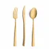 Duna Gold Matte 115 pc Set Special Order (12x: Dinner Knives, Dinner Forks, Table Spoons, Coffee/Tea Spoons, Dessert Knives, Dessert Forks, Dessert Spoons, Fish Knives, Fish Forks; 1x: Soup Ladle, Serving Spoon, Serving Fork, Sauce Ladle, Pie Server, Salad Set)