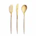 Mio Gold Ivory Handle/Steel Matte 115 pc Set Special Order (12x: Dinner Knives, Dinner Forks, Table Spoons, Coffee/Tea Spoons, Dessert Knives, Dessert Forks, Dessert Spoons, Fish Knives, Fish Forks; 1x: Soup Ladle, Serving Spoon, Serving Fork, Sauce Ladle, Pie Server, Salad Set)