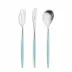 Mio Steel Turquoise Handle/Steel Matte 115 pc Set Special Order (12x: Dinner Knives, Dinner Forks, Table Spoons, Coffee/Tea Spoons, Dessert Knives, Dessert Forks, Dessert Spoons, Fish Knives, Fish Forks; 1x: Soup Ladle, Serving Spoon, Serving Fork, Sauce Ladle, Pie Server, Salad Set)