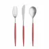 Mio Steel Red Handle/Steel Matte 115 pc Set Special Order (12x: Dinner Knives, Dinner Forks, Table Spoons, Coffee/Tea Spoons, Dessert Knives, Dessert Forks, Dessert Spoons, Fish Knives, Fish Forks; 1x: Soup Ladle, Serving Spoon, Serving Fork, Sauce Ladle, Pie Server, Salad Set)