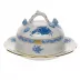 Chinese Bouquet Blue Covered Butter Dish 6 in D 3.5 in H