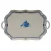 Chinese Bouquet Blue Rectangular Tray With Branch Handles 18 in L
