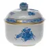 Chinese Bouquet Blue Covered Sugar With Rose 6 Oz 4 in H