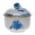 Chinese Bouquet Blue Covered Sugar With Rose 4 Oz 3.25 in H