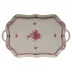 Chinese Bouquet Raspberry Rectangular Tray With Branch Handles 18 in L