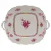 Chinese Bouquet Raspberry Square Cake Plate With Handles 9.5 in Sq