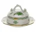 Chinese Bouquet Green Covered Butter Dish 6 in D 3.5 in H