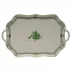Chinese Bouquet Green Rectangular Tray With Branch Handles 18 in L