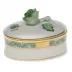 Chinese Bouquet Green Oval Box With Rose 2.75 in L X 2 in H
