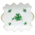 Chinese Bouquet Green Small Dish With Pearls 5.75 in L X 6.75 in W