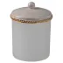 Marbleous Faux Marble Oatmeal Enamel/Gold Trim  Q-Tip/Cotton Ball Holder Jar (3.75" W x 5.5"H)