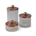 Fleur/Wildflowers with Cabochon Stones/Gold Trim 3pc Vanity Amenities Jars Set (3.5" x 4.25", 5.5" x 4.25", 7.5" x 4.25")