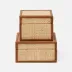 Hanford Natural/Saddle Square Boxes Raffia/Leather, Set Of 2