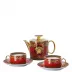 Medusa Red Modern Tea Set for Two (Incl. Tea Pot & 2 Tea Cups/Saucers)