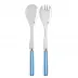 White Stripe Light Blue 2-Pc Salad Serving Set 10.25" (Fork, Spoon)