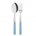 White Stripe Light Blue 2-Pc Serving Set 10.25" (Fork, Spoon)