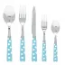 White Dots Turquoise 5-Pc Setting (Dinner Knife, Dinner Fork, Soup Spoon, Salad Fork, Teaspoon)