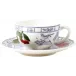 Oiseau Blue Fruits Tea Cups & Saucers Cup 6 Oz, 6" Dia, Set of 2