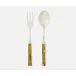 Lulu Polished Silver/Olive Green Bamboo 2-Piece Serving Set Serving Spoon Serving Fork Stainless