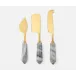 Priscilla Gray/Polished Gold Set of 3 Cheese Knives Stainless Steel/Marble