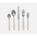 Jones Cream POM Handle/Silver Stainless Steel Flatware, 5-Piece Set