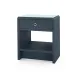 Benjamin Linen Blue Steel 1-Drawer Side Table with Glass Top