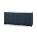 Bryant Linen Blue Steel 6-Drawer with Glass Top Extra Wide Large