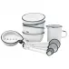 Tinware 7-Pc Prep Set White w/ Slate Rim (4 Small Bowls, 1 Measuring Spoon Set, 1 Creamer, 1 Spoon Rest)