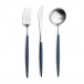 Goa Blue Handle/Steel Matte 5 pc Set (Dinner Knife, Dinner Fork, Table Spoon, Dessert Fork, Dessert Spoon)