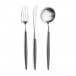 Goa Grey Handle/Steel Matte 115 pc Set Special Order (12x: Dinner Knives, Dinner Forks, Table Spoons, Coffee/Tea Spoons, Dessert Knives, Dessert Forks, Dessert Spoons, Fish Knives, Fish Forks; 1x: Soup Ladle, Serving Spoon, Serving Fork, Sauce Ladle, Pie Server, Salad Set)