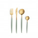 Goa Celadon Handle/Gold Matte 24 pc Set (6x Dinner Knives, Dinner Forks, Table Spoons, Coffee/Tea Spoons)