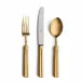 Fontainebleau Gold Matte 130 pc Set Special Order (12x: Dinner Knives, Dinner Forks, Table Spoons, Coffee/Tea Spoons, Mocha Spoons, Dessert Knives, Dessert Forks, Dessert Spoons, Fish Knives, Fish Forks; 1x: Soup Ladle, Serving Knife, Serving Fork, Serving Spoon, Sauce Ladle, Cheese Knife, Sugar Ladle, Pie Server, Salad Serving Set)