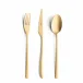 Icon Gold Matte 130 pc Set Special Order (12x: Dinner Knives, Dinner Forks, Table Spoons, Coffee/Tea Spoons, Mocha Spoons, Dessert Knives, Dessert Forks, Dessert Spoons, Fish Knives, Fish Forks; 1x: Soup Ladle, Serving Knife, Serving Fork, Serving Spoon, Sauce Ladle, Cheese Knife, Sugar Ladle, Pie Server, Salad Serving Set)