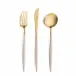 Goa Ivory Handle/Gold Matte 75 pc Set Special Order (12x: Dinner Knives, Dinner Forks, Table Spoons, Coffee/Tea Spoons, Dessert Knives, Dessert Forks; 1x: Soup Ladle, Serving Spoon, Serving Fork)