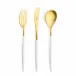 Mio White Handle/Gold Matte 24 pc Set (6x Dinner Knives, Dinner Forks, Table Spoons, Coffee/Tea Spoons)