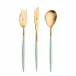 Mio Celadon Handle/Gold Matte 5 pc Set (Dinner Knife, Dinner Fork, Table Spoon, Dessert Fork, Dessert Spoon)
