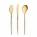 Mio Gold Ivory Handle/Steel Matte 60 pc Set Special Order (6x Dinner Knives, Dinner Forks, Table Spoons, Dessert Knives, Dessert Forks, Dessert Spoons, Fish Knives, Fish Forks, Coffee/Tea Spoons, Mocha Spoons)