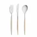 Mio Steel Ivory Handle/Steel Matte 115 pc Set Special Order (12x: Dinner Knives, Dinner Forks, Table Spoons, Coffee/Tea Spoons, Dessert Knives, Dessert Forks, Dessert Spoons, Fish Knives, Fish Forks; 1x: Soup Ladle, Serving Spoon, Serving Fork, Sauce Ladle, Pie Server, Salad Set)