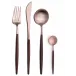 Goa Brown Handle/Rose Gold Matte 5 pc Set (Dinner Knife, Dinner Fork, Table Spoon, Dessert Fork, Dessert Spoon)