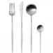 Goa White Handle/Steel Matte 24 pc Set (6x Dinner Knives, Dinner Forks, Table Spoons, Coffee/Tea Spoons)