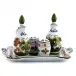 Faenza-Carnation Oil And Vinegar Salt And Pepper Menage Tray 11 Wide x 5 Deep Oil/Vinegar Bottles Hold 8 Oz.