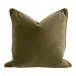 The Not So Basic Olive Velvet, Whiskey Brown Top Grain Leather Piping Essential Pillow 22" Set of 2