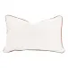 The Not So Basic 20" Essential Lumbar Pillow, Set of 2 Performance Boucle Snow, Whiskey Brown Top Grain Leather Piping