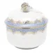 Fish Scale Light Blue Covered Sugar With Rose 6 Oz 4 in H